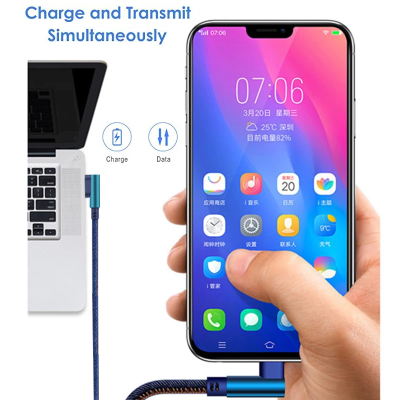 Кабель Micro Usb 0 25 м 1 2 90 градусов прямоугольный кабель джинсовый шнур для Samsung Huawei