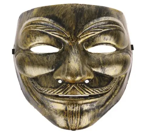 Фильм V тема стиль маска Anonymous Guy Fawkes лицо маски для Хэллоуина Косплей - Цвет: Золотой