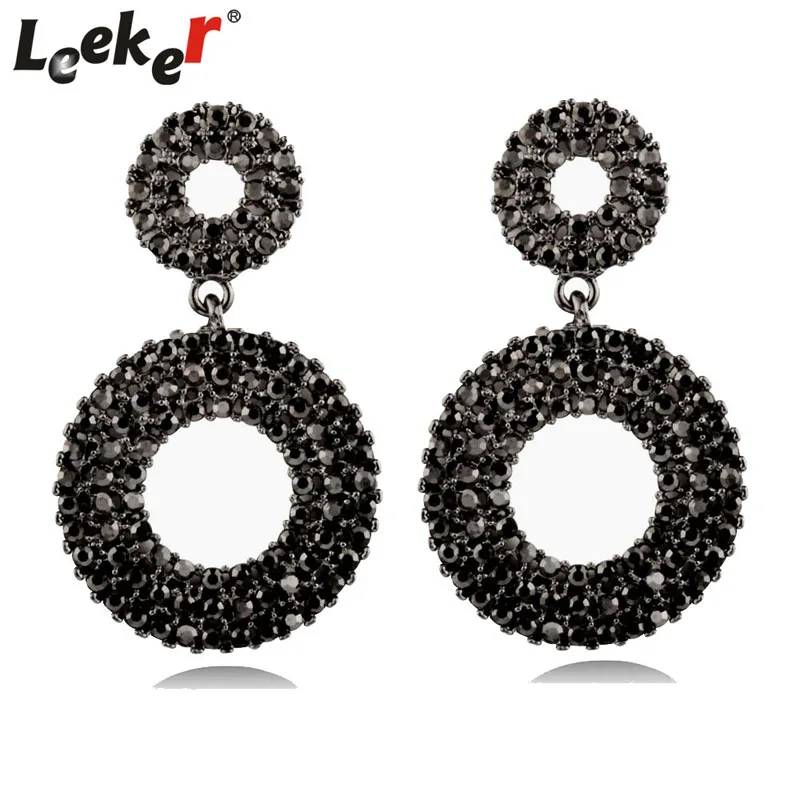 

LEEKER Gothic Style Round Circle Earrings With Black Cubic Zircon Women Vintage Party Jewelry LK9