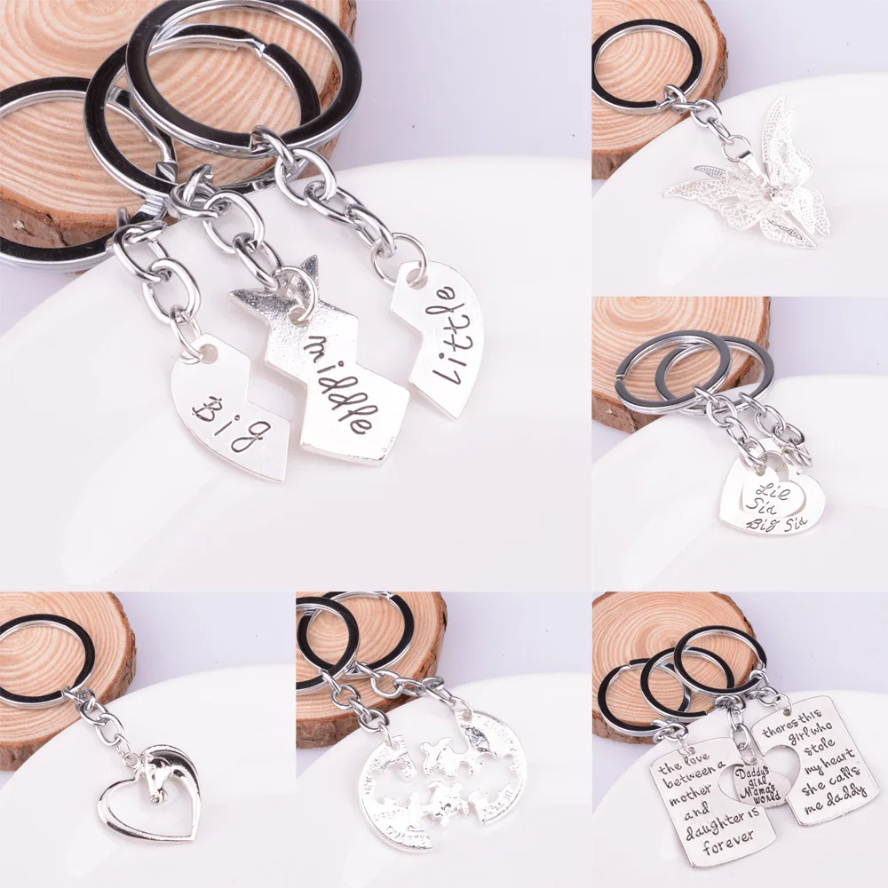 

Bespmosp Heart Family Mommy Daddy Big Middle Little Sister Sis Butterfly Horse Animal Key Chain Ring Women Men Keyrings Keychain