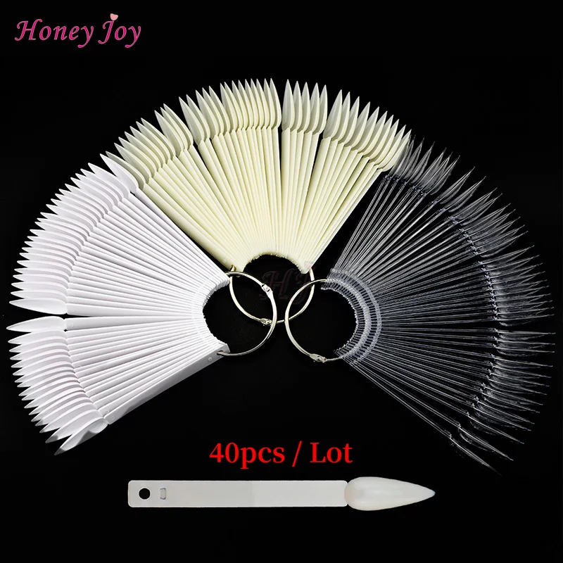 

40pc Sharp Stiletto False Nail Art Fan Wheel Practice Board Tip Sticks for Dipping Powder UV Gel Nail Polish Color Display Chart