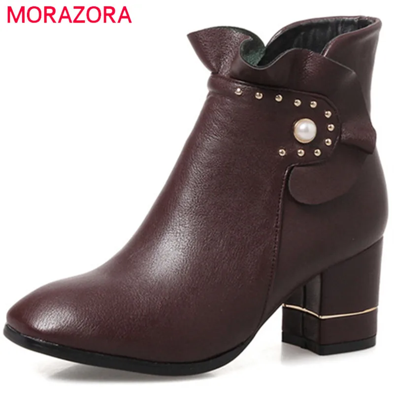 

MORAZORA Big size 34-43 womens boots in spring autumn shoes fashion boots PU soft leather ankle boots for women solid zip