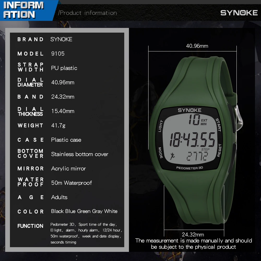 Digital Watch For Men SYNOKE Brand Pedometer Multi-function Sport Watch Men 50M Waterproof Clock Alarm Chrono reloj hombre 9105