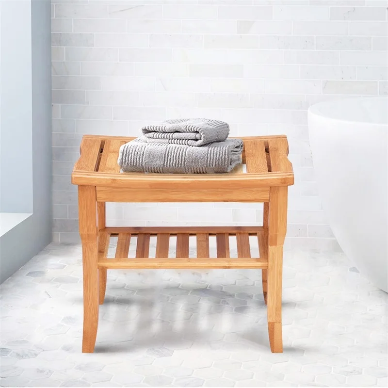 buy Bathroom Bamboo Shower Chair Bench with Storage Shelf Bathroom Waterproof Shower Bath Chair Stool US Free Shipping BA7268