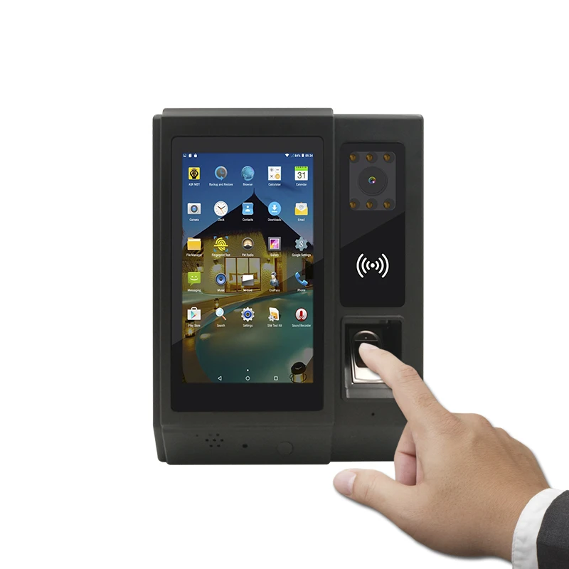 

Android Time Attendance Biometric Fingerprint NFC Reader With Camera Access Control Door Lock Function For Office HR Management