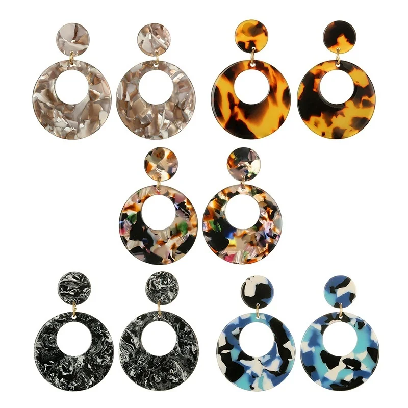 

New Fashion Leopard Earrings Acetate Earrings Personality Atmosphere Exaggerated Edition Geometric Round Brown Acrylic Earrings