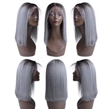 USEXY Human Hair Wigs For Black Women 13*4 Lace Front Wig Remy Peruvian Short Bob Wig 1B/Gray Human Hair Wig
