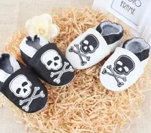 Black and white Skull Punk Rock Genuine Leather Baby Boys Girls Infant Toodler Prewalker Handmade Soft Leather Shoes Brand New