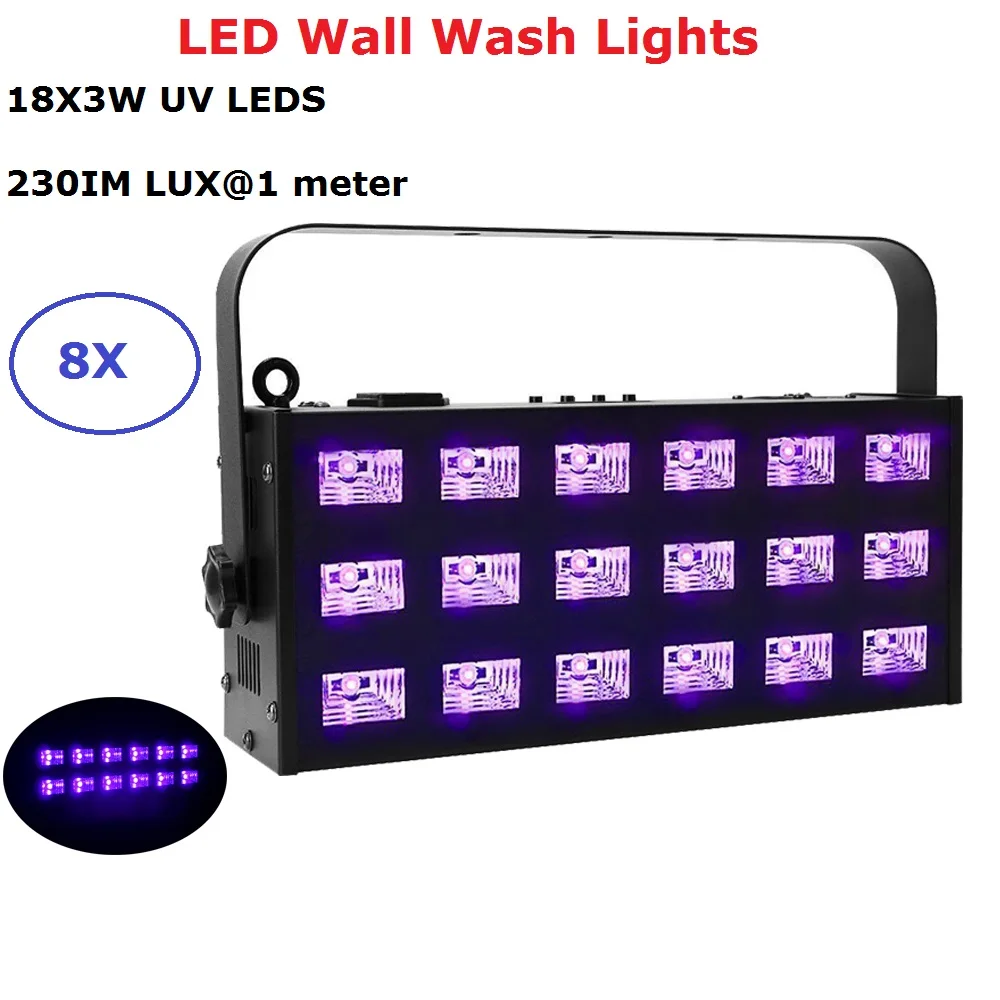 

8 Units Dj Lighting Projector 18X3W UV Color LED Wall Wash Lights DMX Wash Bar Stage Lighting Effect Indoor Use LED Lights