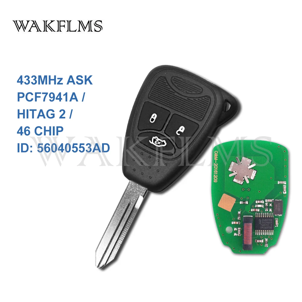 

3 Button Smart Remote Key Fob With ID46 Chip 433mhz for Chrysler 300C Sebring PT Cruiser 56040553AD No Mark