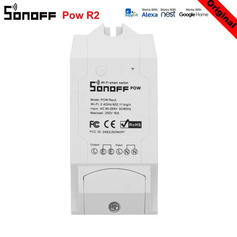 Интеллектуальный выключатель света Sonoff Pow R2 16A Интеллектуальный переключатель Wi-Fi с более высокой контроль точности энергии Применение интеллектное устройство передачи энергии измерительный работает с Google Home