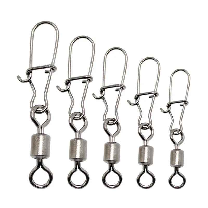 

Yuewins 50pcs/lot Fishing Connector Barrel Swivels Rolling Swivels with Snap Fishhook Carp Fishing Accessories Pesca QA1132