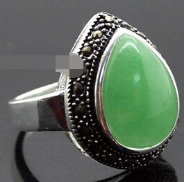 

005 RARE GREEN stone SILVER RING SIZE 7/8/9/10 JEWELRY can choose
