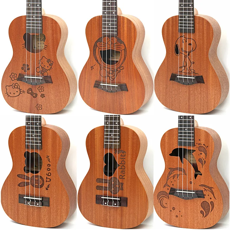 21 inch Soprano Uke4 Strings ukuSapele cartoon guitaacoustic small guitar solid body uke for chindren Concert