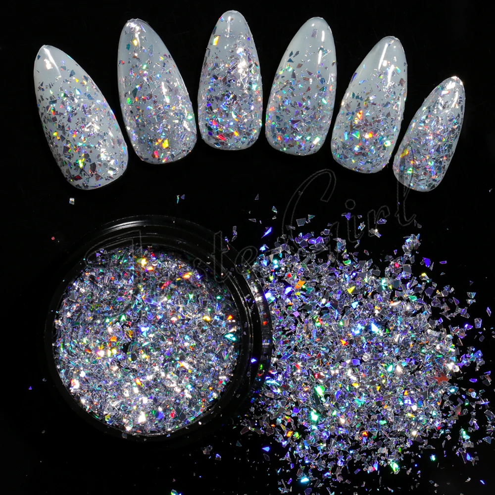 

1 pot Holo Nail Flakies Sequins 0.5g Laser silver Holographic Powder Irregular Paillette DIY Nail Art Decoration Supplies tool