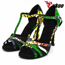 Evkoodance 10см высокий каблук Африке печать женский мягкой подошвой атласные женщин Латинской бальные Сальса латино Танцевальная обувь для дамы Evkoo-434