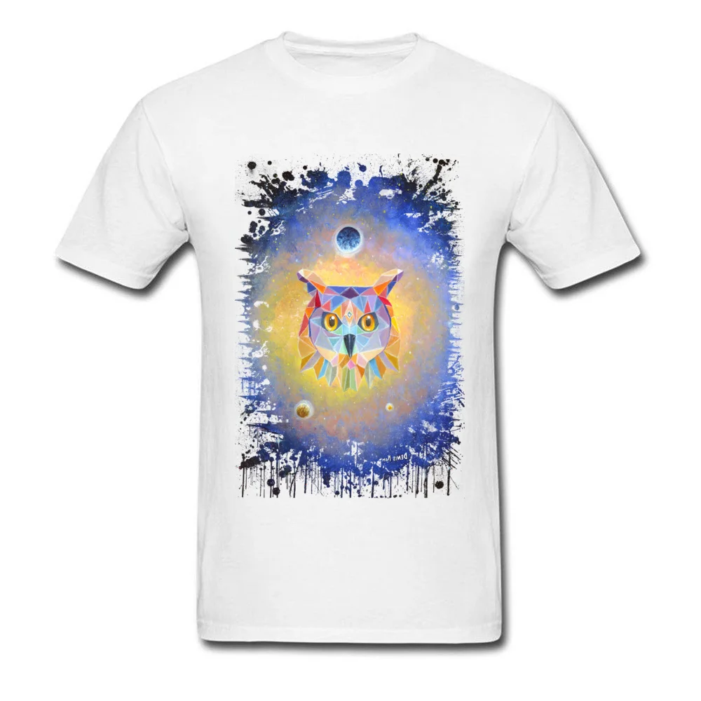Geometric owl Men's 2018 New Cool Tops Shirt O-Neck Labor Day Pure Cotton Tshirts Birthday Short Sleeve Tops & Tees Geometric owl white
