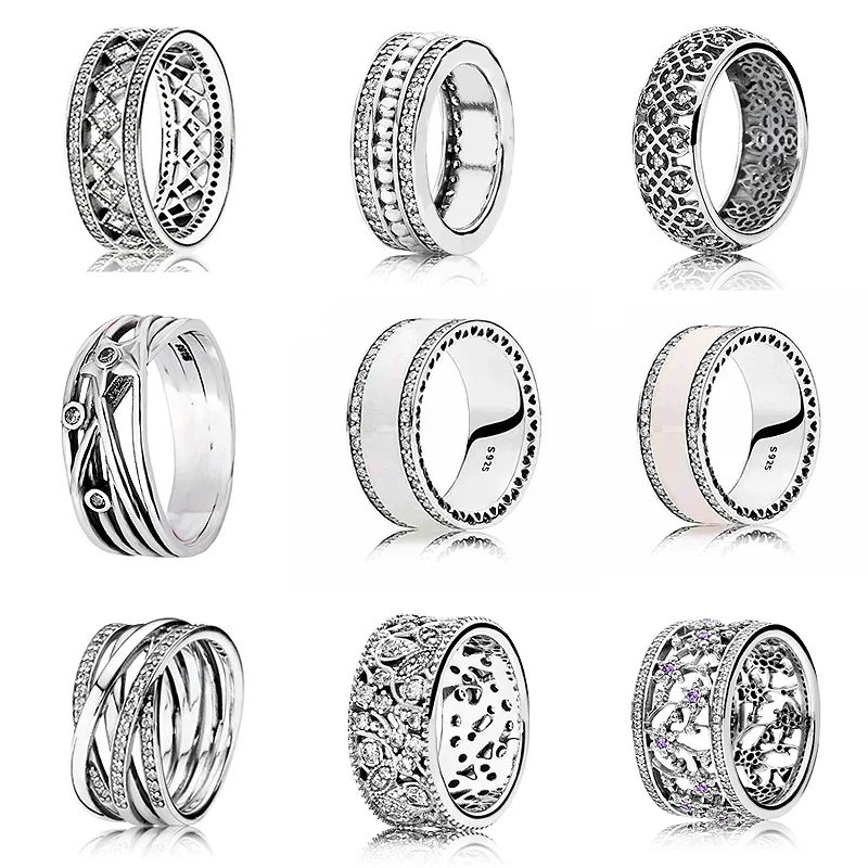 Pearlescent Hearts Entwining Silver Rings 925 Sterling Silver Signature Ring For Women Wedding Gift DIY Europe Jewelry