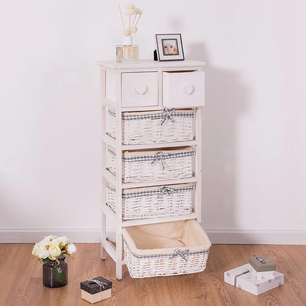 Giantex Nightstand Bedside End Table Organizer 4 Wicker Baskets Chest Cabinet Living Modern Room Furniture HW57052 Giantex Nightstand Bedside End Table Organizer 4 Wicker Baskets Chest Cabinet Living Modern Room Furniture HW57052