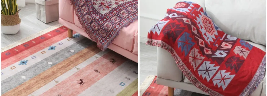 Марокканский нордический фланелевый хлопковый ковер с кисточками, ковер для спальни, покрывало, коврик, простой современный Настольный коврик, кухонный коврик, украшение для дома