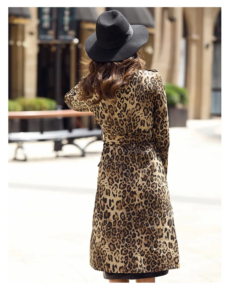Ветровка Тренч Кардиган Женская мода Леопардовый принт элегантный тонкий длинный рукав Тренч с поясом 2018 длинное пальто