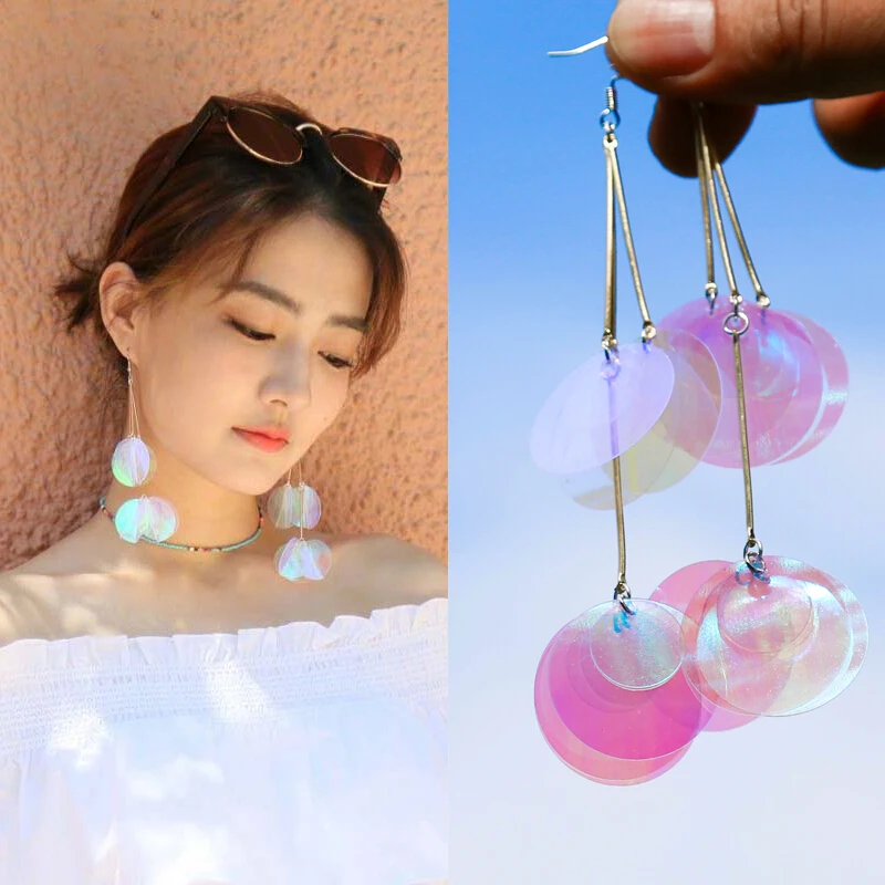

earrings women's long style earrings pendants south Korean style matching white sequins fashionable earrings