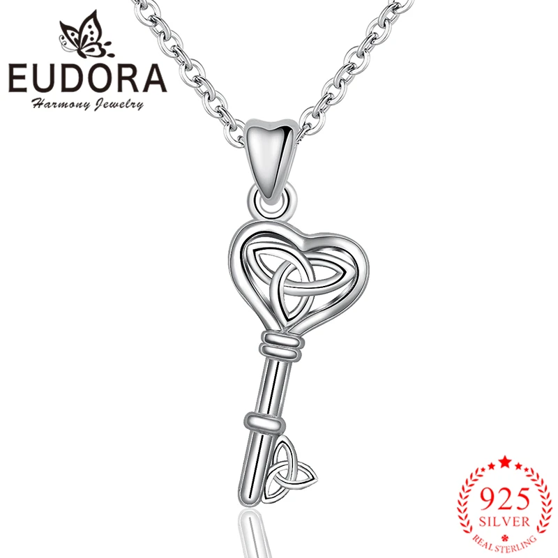 Authentic 925 Sterling Silver The Key Of Heart Pendant Necklace Fashion Jewelry