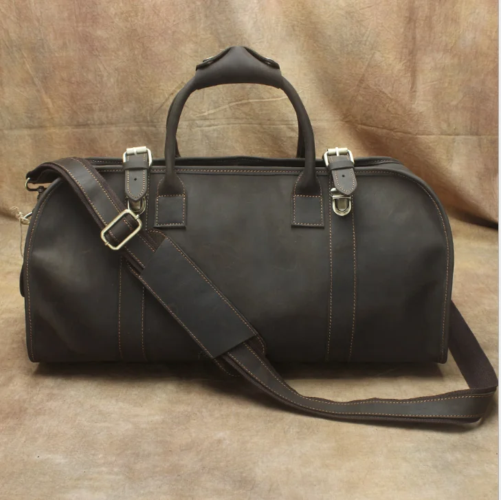 Модная большая Вместительная дорожная сумка, спортивная сумка на выходные, натуральная кожа, мужская дорожная сумка, популярная дизайнерская большая сумка на плечо DH8 - Цвет: dark brown