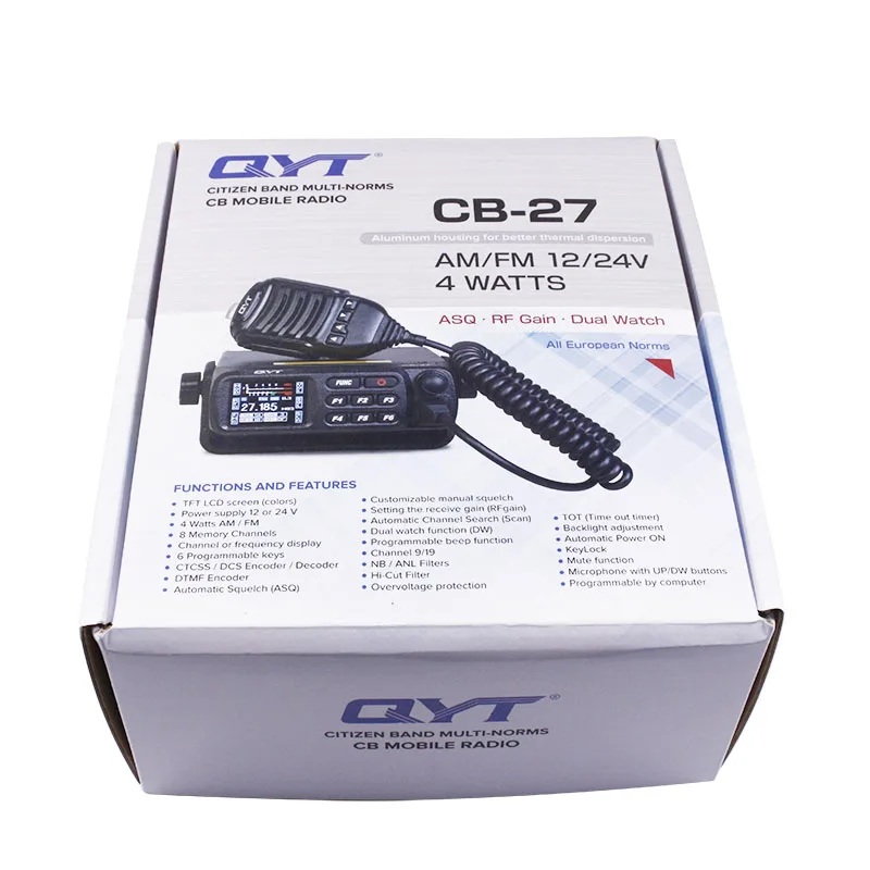 QYT CB-27 CB радио 26,965-27,405 МГц AM/FM 12/24V 4 Вт ЖК-дисплей Экран shortware Citizen Band мульти-нормы CB27 Мобильная радиостанция CB