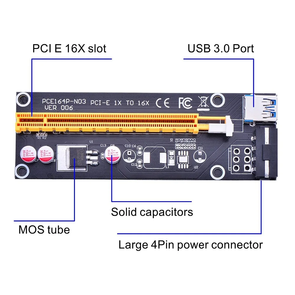 4 шт. адаптер PCIe с контактным разъемом 16x на 1 карта адаптера питания ed кабель USB 3 0 60