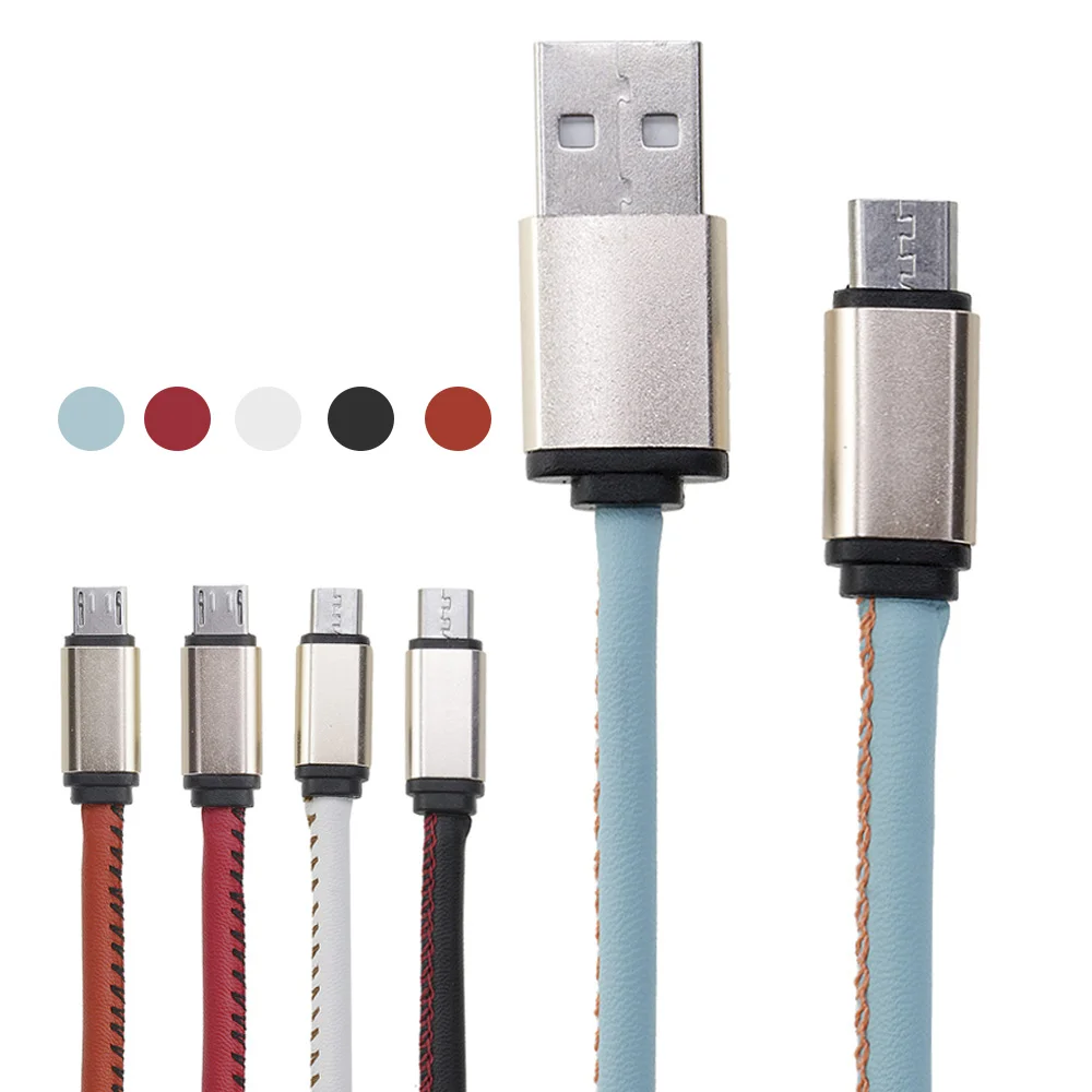 

Leather Cover Metal Head Micro USB Data Sync Charging Cable For Android phone