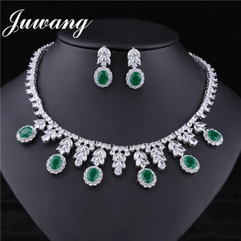 

JUWANG Zircon Wedding Jewelry Sets African Bridal Earrings Necklace Crystal Sieraden Women Fashion Jewellery Set