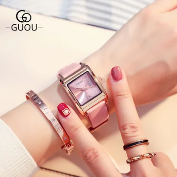

Reloj GUOU Brand Fashion simple Square dial multiple colour Leather watch band Ladies Waterproof calendar Quartz Watch Hot Sale