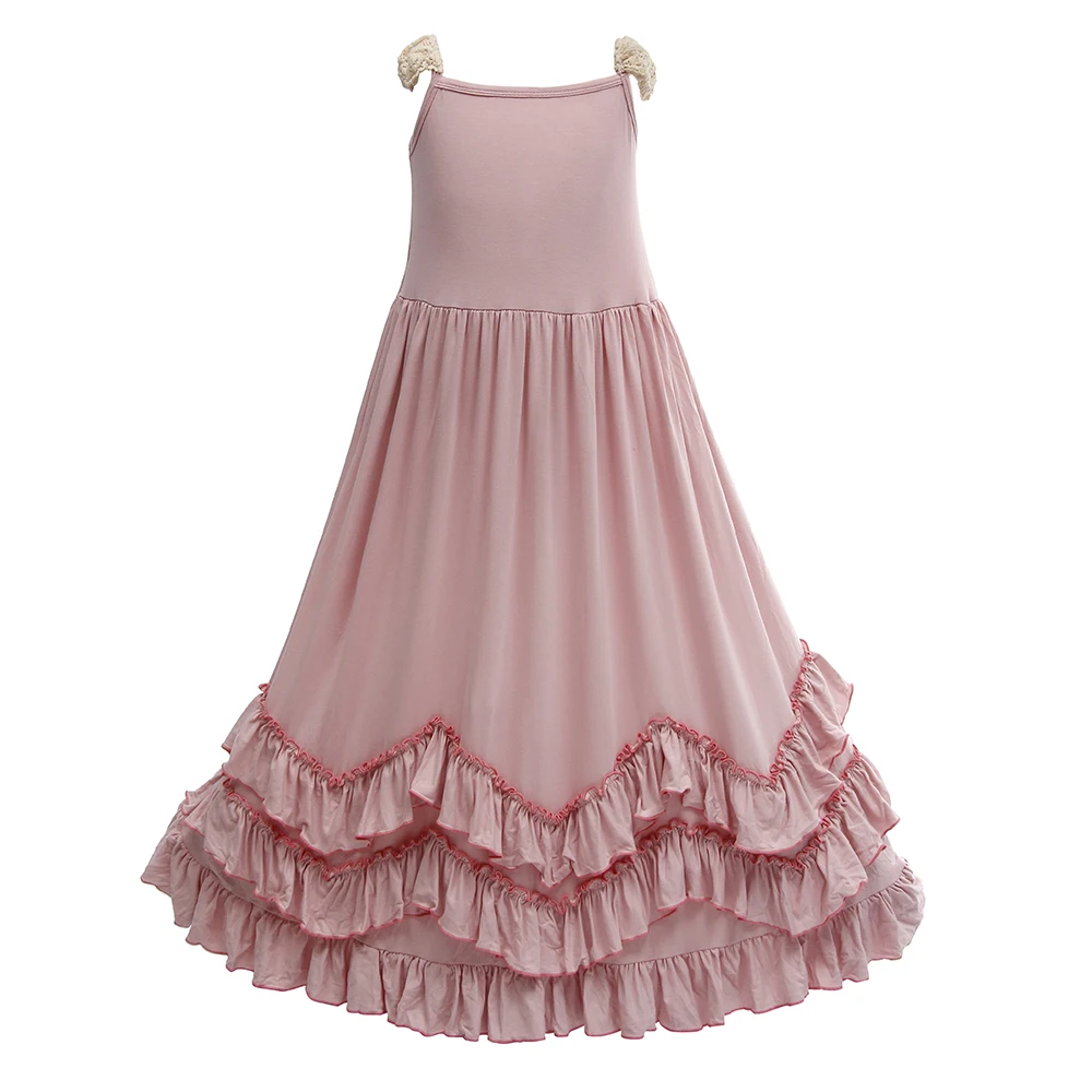 Princes Baby Girls Ruffles Pink Maxi Cotton Dress Lace Sleeve Candy