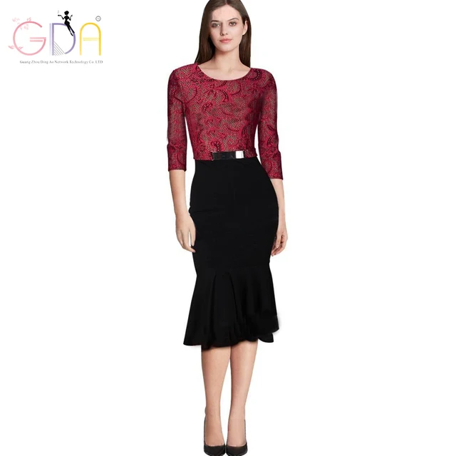 Gda 2016 New Women Runway Dress Autumn Winter Red Lace Golden Belt Gda 2016 New Women Runway Dress Autumn Winter Red Lace Golden Belt Trumpet Lady Party
