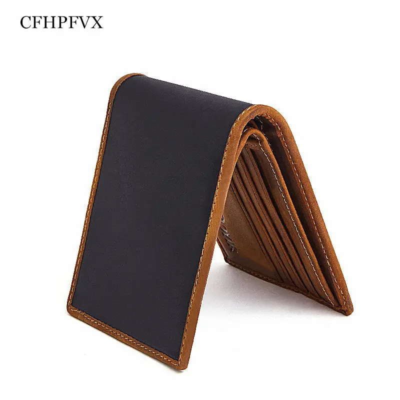 

2019 Men Wallets Vintage Cow Genuine Leather Wallet Male Handmade Custom Dollar Price Coin Purse Short Wallet carteira E031