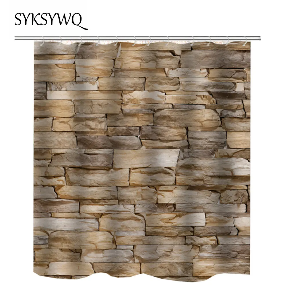 

waterproof fabric polyest shower curtain 2018 wall stone bath curtains 3d hot sale home decoration bathroom curtain