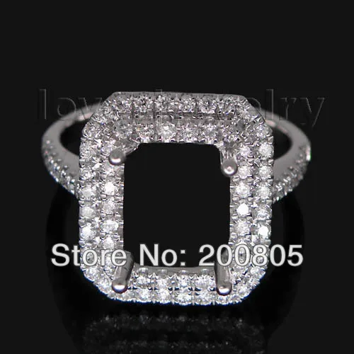 

Vintage Emerald Cut 7x9mm 18Kt White Gold Diamond Semi Mount Ring,Setting Ring 750 White Gold R0014