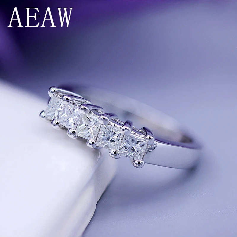 AEAW 5x2 мм Принцесса Cut Сертифицированный муассанит обручальное кольцо Solitaire в 925 пробы серебро или 14 к белое золото для женщин
