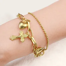 Персиковый шар с сердечками и ювелирное изделие, браслет с кисточкой женский европейский и американский популярный сплав Крест Иисуса подвесной браслет
