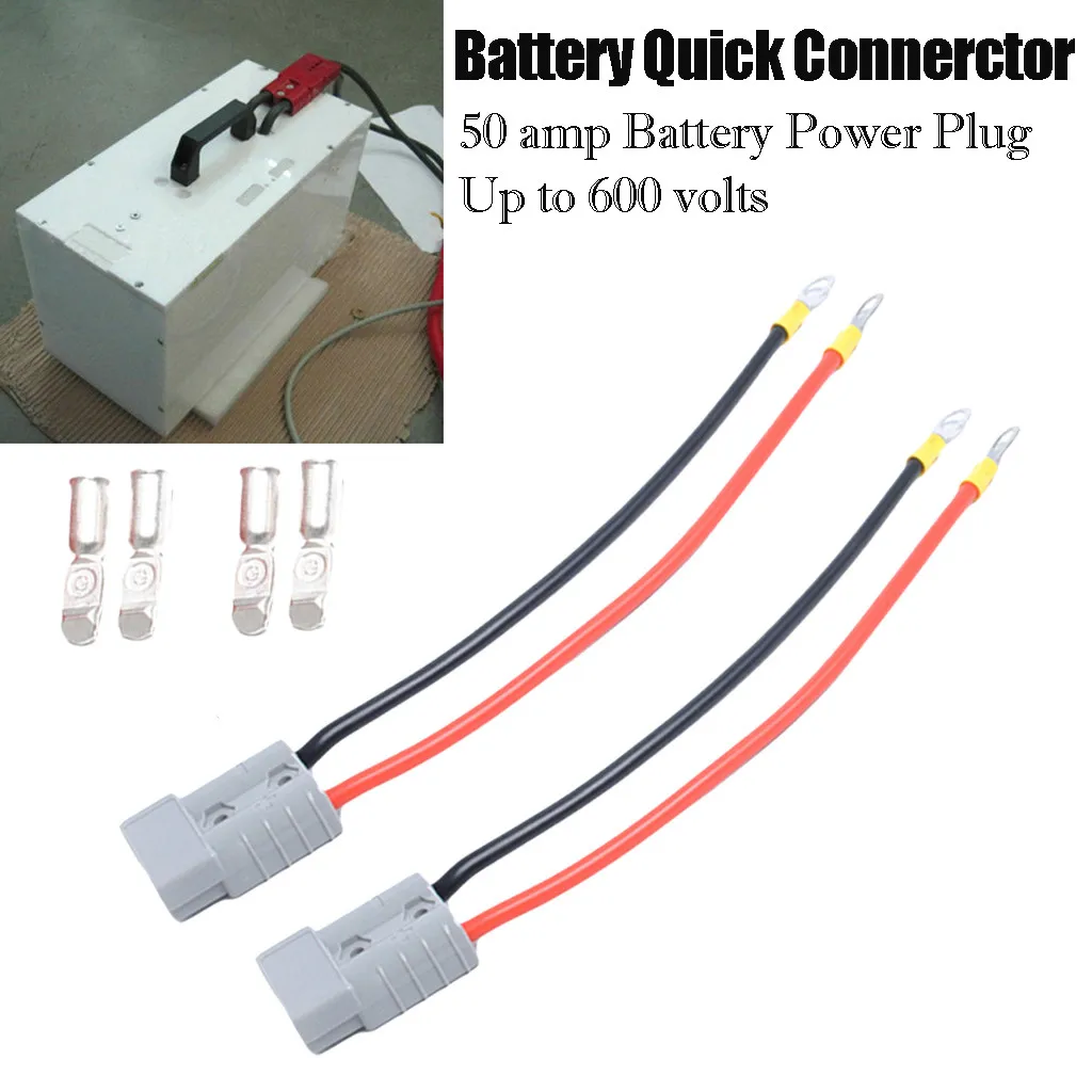 

YATERKU 2 x Battery Connector 50A Car Trailer Solar Truck & 9.8in 5mm Extension Wires Connector Housing Copper Contacts#611y45