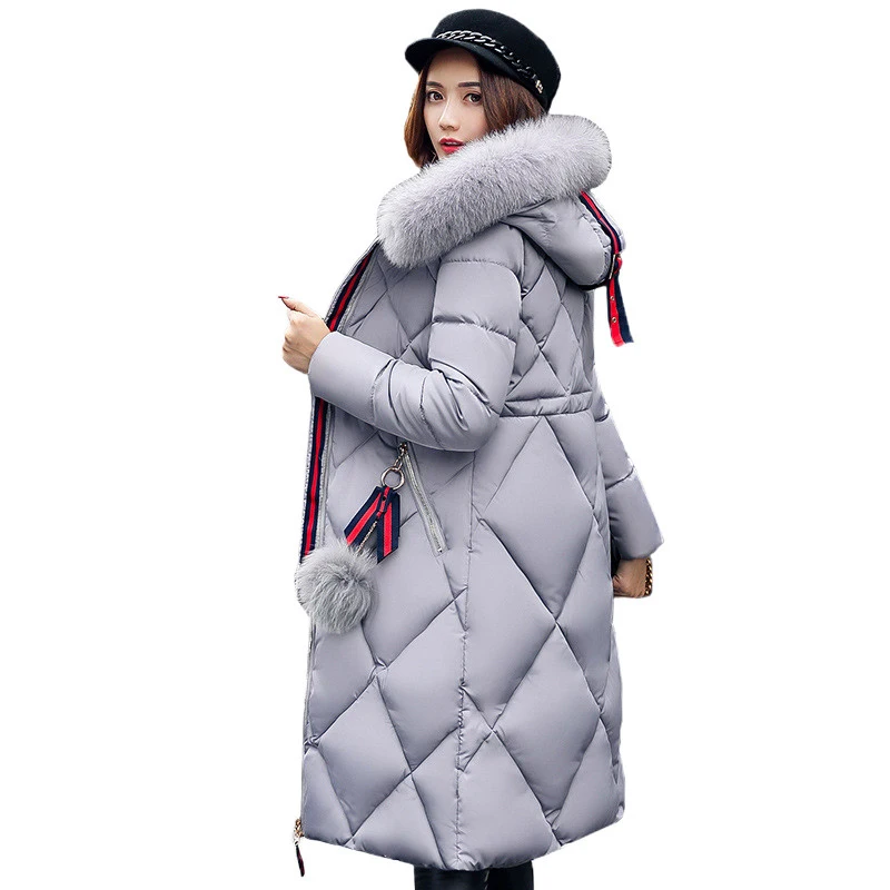 Большое меховое зимнее пальто, утолщенная парка, женское простроченное тонкое длинное зимнее пальто, пуховое хлопковое женское пуховое пальто, пуховик для женщин