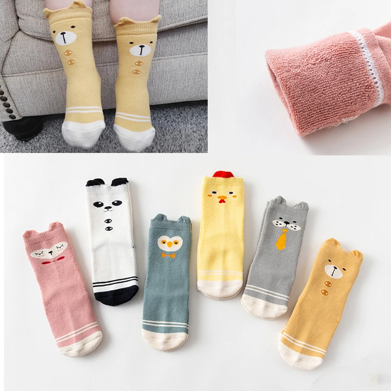 

Cute Cartoon Newborn Baby Boys Girls Anti-slip Socks Baby Infant Soft Breathable Cotton Sock Non-slip Thicken Warm Autumn Winter