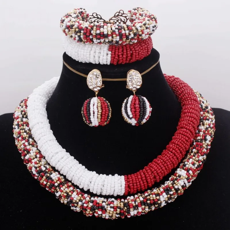 Big Luxury Bridal African Wedding Jewelry Sets 2 Layers Colorful
