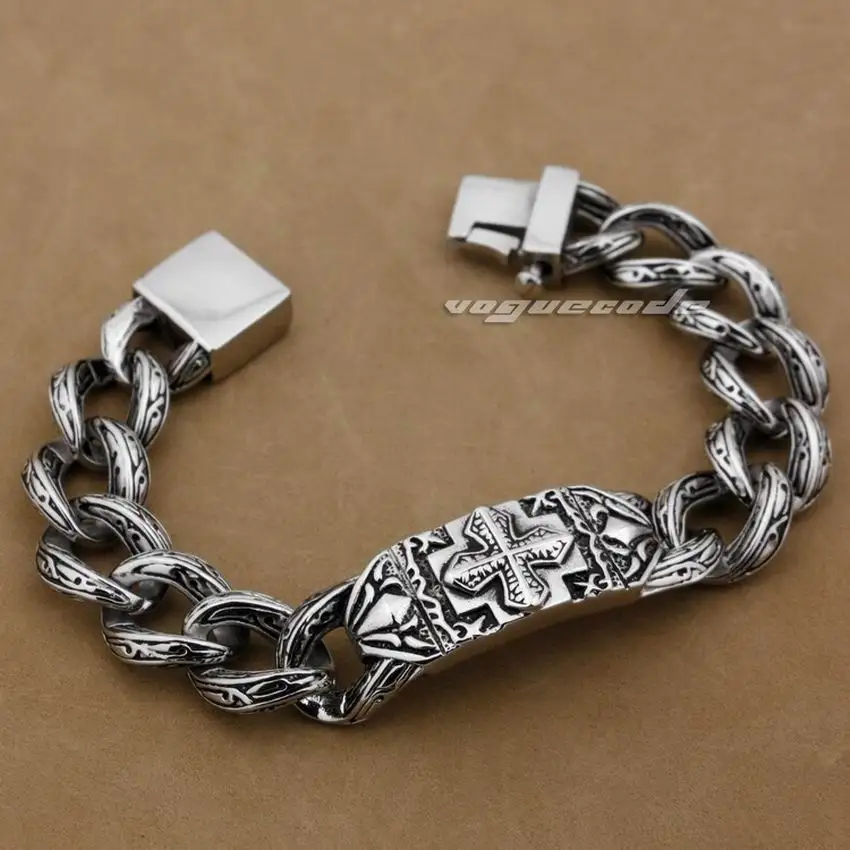 8 длины твердый 316L нержавеющая сталь крест мужской Байкерский браслет 5C016