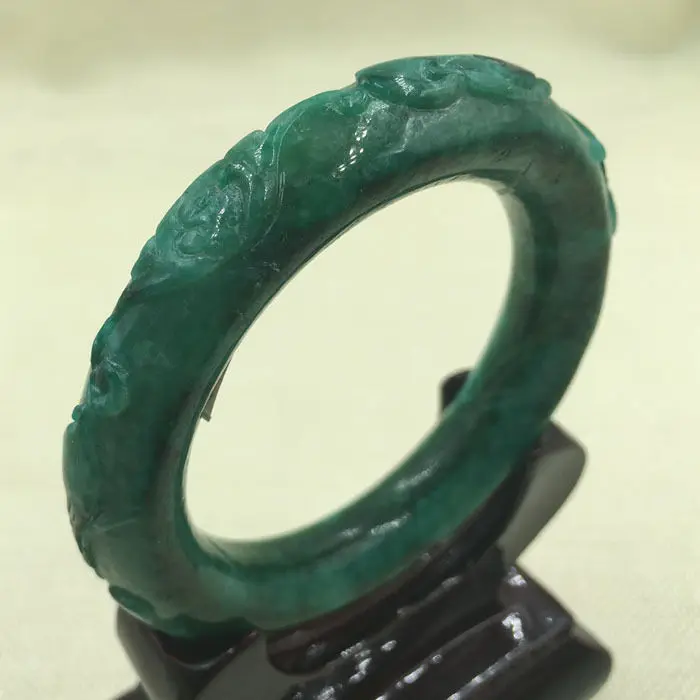

A-2178 Chinese Hand-carved Emerald Green Jadeite Jade Gems Bangle Bracelet 57mm 28% 10.13
