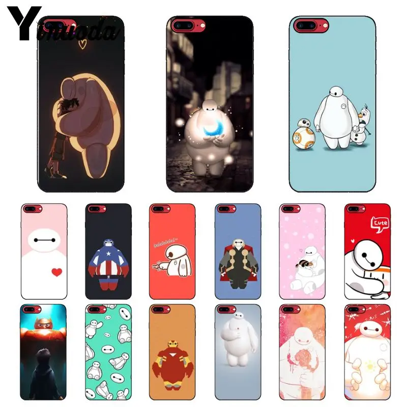 

Yinuoda Baymax Big Hero Smart Cover Black Soft Shell Phone Case for Apple iPhone 8 7 6 6S Plus X XS MAX 5 5S SE XR Cellphones