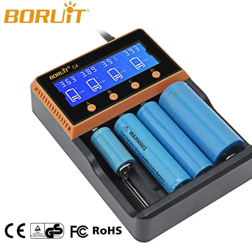 

Boruit Universal Smart Fast Battery Charger for 26650/18650/18490/17335/16340/10440 Ni-MH/Ni-Cd/Li-ion AA/AAA/C Battery Charger