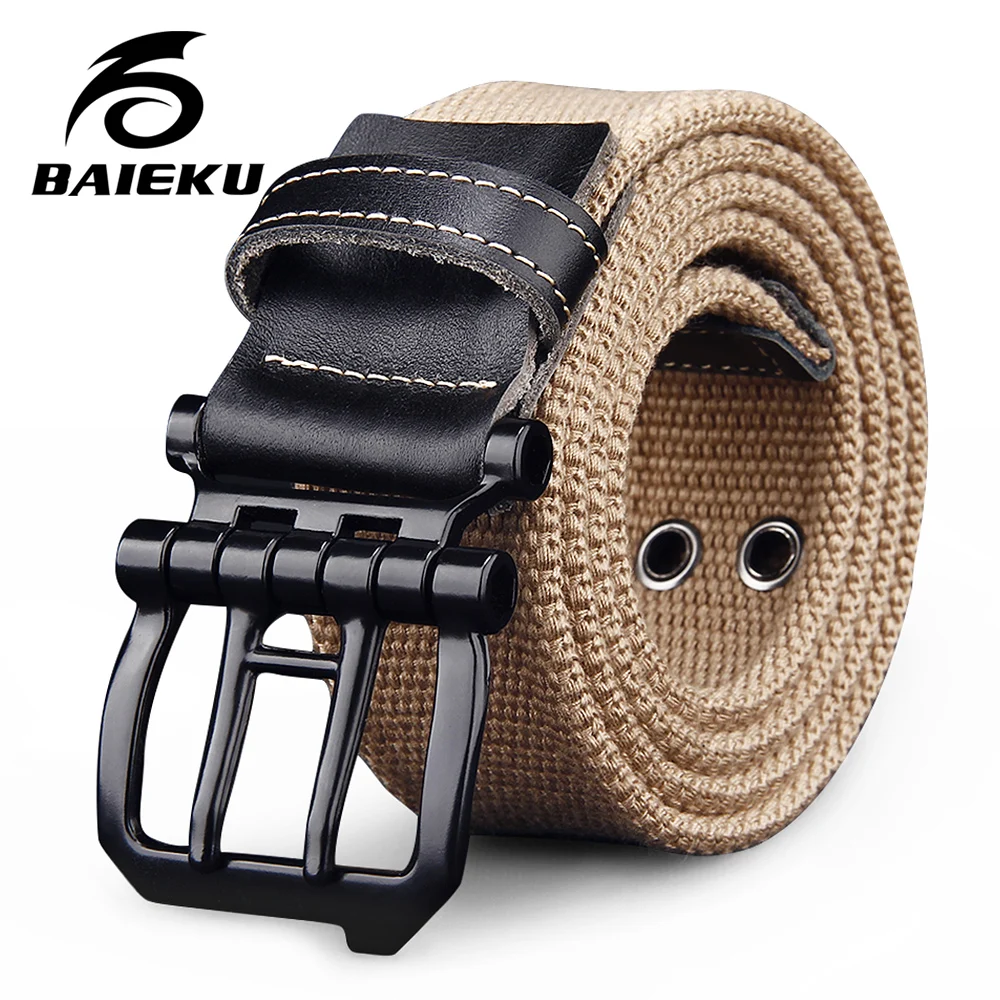 BAIEKU Trendy fashion buckle canvas belt Student canvas belt Black