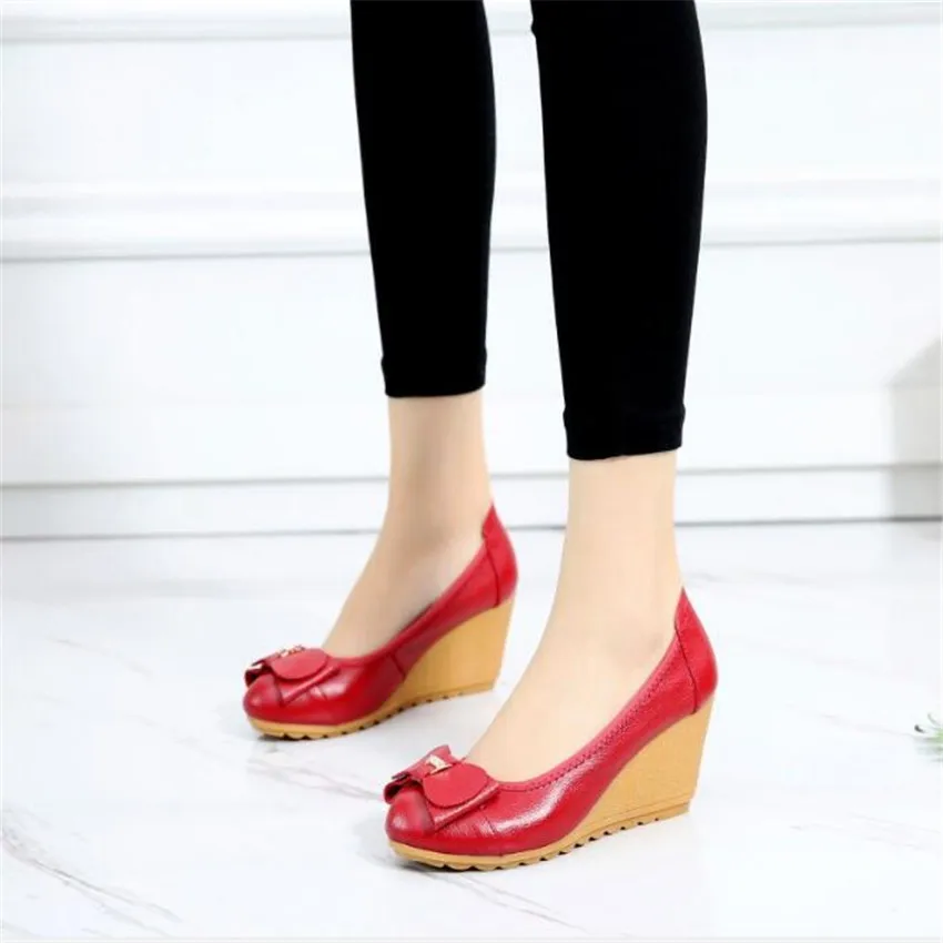 

ZOUDKY 2018 Spring and Autumn New Leather Butterfly Knot Comfortable Soft-soled Slope heels